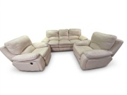 Skórzany komplet wypoczynkowy 3+1+1 z funkcją RELAX | Beżowy | Elektryczny