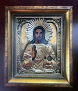 Ikona Chrystus Pantokrator Rosja XIX w. ryza w ramie