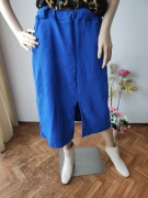 Kobaltowa spódnica prążkowana midi Made in Italy z rozcięciem  plus size