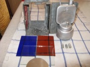 szkła kolorowe, przezroczyste odblaski i dyszki do lampy karbidowej PKP