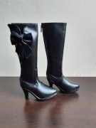 CZARNE SKÓRZANE KOZAKI dla lalki BJD 1/3 z kokardą