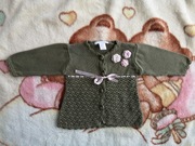 Zielony khaki bawełniany zapinany sweter H&M 68 w kwiatki jak nowy