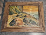 Pejzaż w drewnianej ramie 53 cm x 43 cm