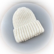 Gruba wełniana czapka Handmade kolor ecru