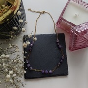 Naszyjnik damski z naturalnych kamieni- ametyst fioletowy 