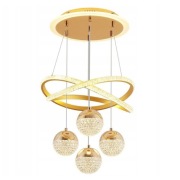 Złota akrylowa okrągła kula Trójkolorowe światło Żyrandol