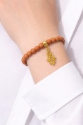 Bransoletka szklane kule brązowa camel + pozłacana zawieszka Hamsa 