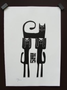 Andrzej Kot – oryginalny linoryt: „Ino psy ino koty”