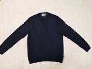 Granatowy elegancki wełniany sweter w serek M&S M wełna