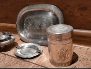 Posrebrzany orientalny zestaw palacza - PRL