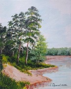 OBRAZ RĘCZNIE MALOWANY PEJZAŻ AKRYLOWY "NA ŚWIERKOWEJ SKARPIE" - 30x24cm