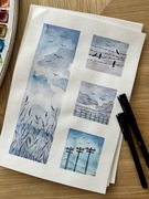 Abstrakcyjna akwarela A4 – Na niebiesko – ręcznie malowany obraz