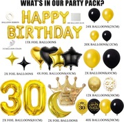 Dekoracja na 30. urodziny, mężczyzna, kobieta, balony - czarno-złote