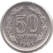 ARGENTYNA 50 centavos 1961 KM# 56, AU