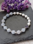 Bransoletka różaniec – akwamaryn i biały agat 