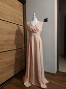 Sukienka maxi rozkloszowana pudrowy róż XS