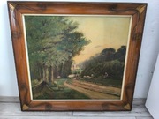 PIĘKNY OBRAZ OLEJNY SCENA RODZAJOWA, SYGNOWANY, PŁÓTNO W RAMIE, DUŻY 