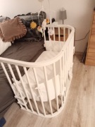 Łóżeczko drewniane dostawka Babybay z akcesoriami