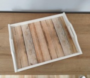 Duża drewniana taca BIAŁA deski decoupage ręcznie robiona nowa