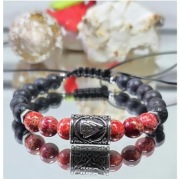 BRANSOLETKA RUNA VALKNUT 316L STAL SZLACHETNA KAMIEŃ JASPIS LAWA NA WYMIAR 