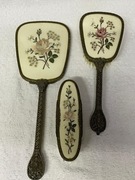 Śliczny Zestaw lusterko szczotka grzebień ażurowy mosiężny