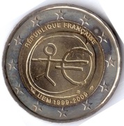 FRANCJA 2 euro 2009, KM# 1590, UNC, 10-lecieUnii Gospodarczej i Walutowej