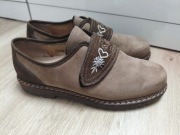 Oryginalne kremowe buty bawarskie skórzane damskie 40 Dirndl górskie haft