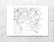 boho plakat z dziewczyną, czarno biały plakat A4, kwiaty plakat 21x30