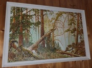 Obraz 'Las, pejzaż leśny' olej na dykcie, efekt 3D, Kikmunter 1980