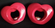 WALENTYNKOWE dwa CZERWONE ŚWIECZNIKI SERCA ceramiczne