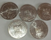 5 szt. srebrnych monet. tzw. Mapka 200 zł. XXX Lat PRL  rok 1974. 