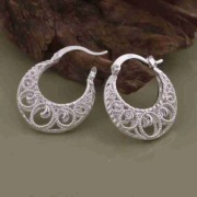 Eleganckie kolczyki srebrne orientalne kwiaty 925