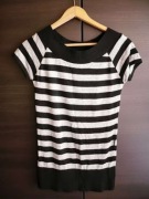 Czarno-szary sweter pasy na krótki rękaw S 36