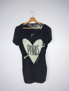 Czarna bluzka Forever 18 tunika z koronką i nadrukiem 2yk serce gothic S