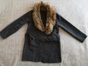 Szary włoski elegancki wełniany wiązany płaszcz ok. 40 - 42 jak nowy