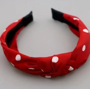 Opaska do włosów z węzłem czerwona w białe kropki groszki