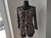 Czarna wzorzysta bluzka damska rękaw 3/4 rozmiar 40 L