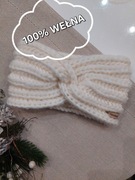 Opaska wełna handmade ręcznie robiona ecru kremowy