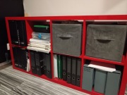 Regały, stolik i biurko Ikea Kallax