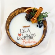 Świeca w kokosie "Dla Ciebie Kochana Babciu"/ Prezent na Dzień Babci