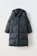 ZARA płaszcz puchowy z kapturem water repellent szaroniebieski S-M / 164 cm