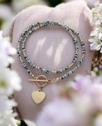 Naszyjnik kamienie jaspis dalmatyński stal serce