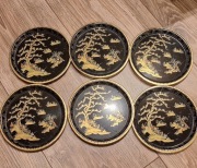 Zestaw 6 tac PRL vintage orient laka design retro mid century dekoracja