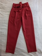 Nowe wiśniowe eleganckie wiązane spodnie cygaretki New Look 34