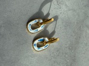 Ręcznie malowane biało niebieskie Biała emalia Kolczyki Zezu