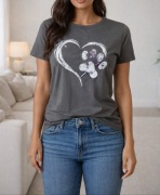 Nowy szary t-shirt S łapa serce 