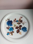 Taca biała kwiaty-róże PRL +dodatkowo 2 tace