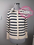 Sweter kardigan w paski Zara modny sweterek z Zary kremowy z wiskozy basic 