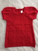 Czerwona sweterkowa elegancka sukienka kulki pompony Next 68 - 74 jak nowa