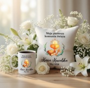 Pierwsza komunia swieta prezent zestaw poduszka + kubek z imieniem 